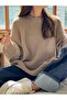 Women's Thessaloniki Knit Beige Oversized Sweater, Women's Sweater - 2