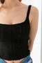 Pompom Patterned Strappy Crop Top, Body, Stylish Comfortable V-Neck Ribbed Sleeveless T-Shirt Crop, Strappy Crop, Top - 4