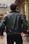 Black Oversize Relaxed Cut Waist Elastic Leather Jacket - 4