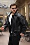 Black Oversize Relaxed Cut Waist Elastic Leather Jacket