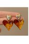 Steel Burgundy Gold Heart Design Women's Earrings