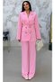 Women's Rose Detail Belted Jacket Trousers Set Candy Pink
