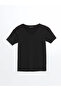 Black V-Neck Textured Women's T-Shirt (S5) - 6
