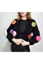 Black Flower Motif Hand Knitted Cardigan