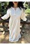 Women's Scallop Embroidered Long Floral Patterned Dress - 2