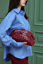 Burgundy Knit Leather Chain Portfolio and Shoulder Bag