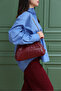 Burgundy Knit Leather Chain Portfolio and Shoulder Bag - 2