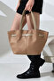 Beige Suede Belt Detailed Extra Strap Hand, Arm and Shoulder Bag, Suede Women's Bag - 2