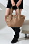 Beige Suede Belt Detailed Extra Strap Hand, Arm and Shoulder Bag, Suede Women's Bag