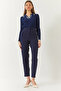 Women's Navy Blue High Waist Carrot Pants with Pockets 60261420