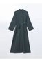 Lcw Modest Green Linen Blended Women's Shirt Dress