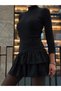 Women's Black Bird Eyed Fleece Detailed Mini Skirt Hzl25W-Zk11391 - 5