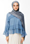 Henna Pattern Double Sided Shawl Dark Grey-Light Blue - 3