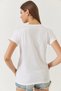 Women's White V-Neck Hawaiian Patterned Colorful Sequin Embroidered T-Shirt 60261433 - 6