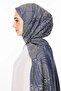 Mayra Pattern Double-Sided Shawl Navy Blue-Beige - 4