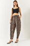 Women's Brown Beige Piping Lace-Up Leopard Patterned Shalwar Trousers 3890 60261437 - 4