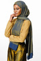 Mayra Pattern Double Sided Shawl Navy Blue-Oil Green - 3