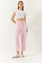 Women's Powder Linen Elastic Waist Tied Leg Detail Pocketed Carrot Cut Trousers 3875 60261419 - 2