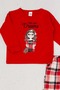 Girls' Front Printed Plaid Patterned Pants Pajama Set - Red - 6-7 Years - 2