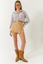 Women's Camel Hidden Zipper Detailed Shiny Covered Shorts Skirt 8399 60261431