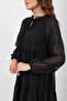Halter Neck Long Sleeve Chiffon Lined Dress Elb32766 Black - 7