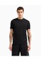 Men's Regular Fit Round Neck Short Sleeve Black T-Shirt with Stripe Logo on the Shoulder
