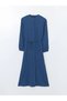 Lcwaikiki Classic Blue Prevailing Collar Women's Shirt Dress - 5