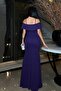 New Season Crepe Fabric Stone Detailed Strapless Neckline Slit Strap Maxi Evening Dress 583170 - 3
