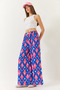 Women's Blue Pink Patterned Elastic Waist Tie Pocket Viscose Comfortable Palazzo Trousers 60261435 - 5