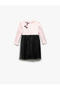 Cotton Bow Detail Tulle Skirt Long Sleeve Dress