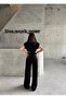 Women's Black Zippered Crop Knitwear Bottom Top Set - 3