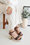 Linen Bitter Brown Linen Coated Platform Single Strap Open Toe High Thick Heeled Women's Shoes - 2
