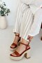 Linen Line Linen Coated Platform Single Strap Open Toe High Thick Heeled Women's Shoes - 4