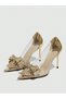 Lady Princess Gold Transparent Nude Bow Buckle Stoned 8 cm Thin Heeled Wedding Engagement Evening Dress Shoes - 5