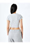 V-Neck Short Sleeve Crop Slim Fit Sports T-Shirt - 4