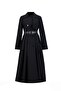 Black Top Coat - Pleated and Belted, 24K8002 Model - 5