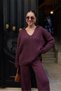 Plum Polo Neck Hair Braided Knitwear - 2
