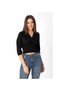Women's Gipeli Black Double Breasted Collar Crop Blouse - 2