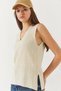 Women's Ecru V-Neck Knitwear Sweater with Slit Detail 60261444 - 5