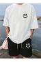 Men's White Smiley X Printed Short Tshirt Set