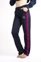 Women's Navy Blue Fabric Fuchsia Striped Thin Diver Stretch Fabric Summer Sweatpants with Pockets 21Kesaakt2