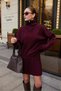 Burgundy Stand Collar Neck Zip Short Skirt Knitwear Set - 3
