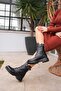 Pamela Buckle Women's Genuine Leather Boots Black - 5