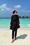 Rose Detail Full Covered 2-Piece Hijab Swimsuit - Black - 5