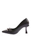 M7046 Women's Pointed Toe Metal Buckle Heeled Shoes Black - 4