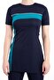 Women's 667 Striped Short Sleeve Tights Hijab Swimsuit Navy Blue-green - 3