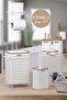 White Wooden Patterned Luna Square Spare Wc Paper Holder and 6 Piece Bathroom Set - 2