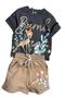 Girl's Gazelle and Rabbit Figured Beige Shorts Set