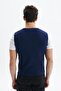 Ar-Ma Men's Navy Blue V-Neck Knitwear Vest Slim Fit 100% Cotton Pima Cotton Buttoned Basic K9Kro0853 - 6