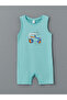 Turquoise Crew Neck Baby Boy Combed Cotton Jumpsuit 2-Piece - 2